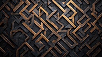 Abstract Black And Gold Geometric Wooden Pattern