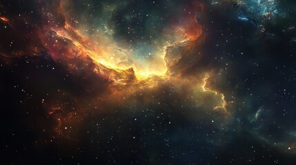 Fototapeta premium Cosmic Nebula Fiery Clouds Interstellar Dust And Stars