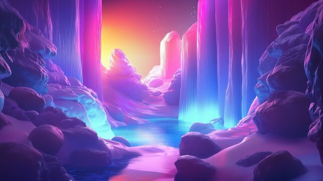 Surreal Pink And Blue Alien Landscape With Water - Powered by Adobe