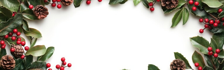 Obraz premium Watercolor Christmas frame with holly berries and pine