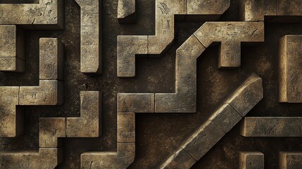 Ancient Stone Maze Intricate Carved Pathways Design