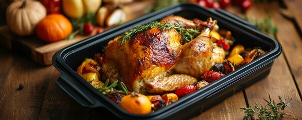 Thanksgiving dinner leftovers packed in ecofriendly containers with sustainable packaging, Thanksgiving leftovers, zerowaste holiday meal
