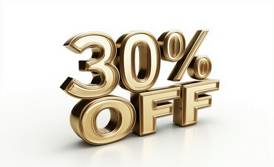 3D golden text of 30% OFF isolated on a white background
