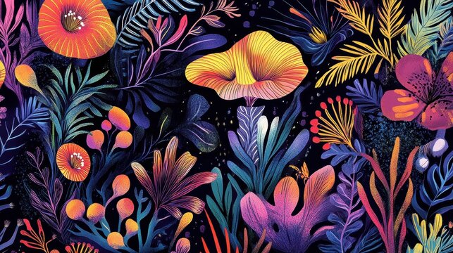 Vibrant Tropical Floral Fantasy Art Design