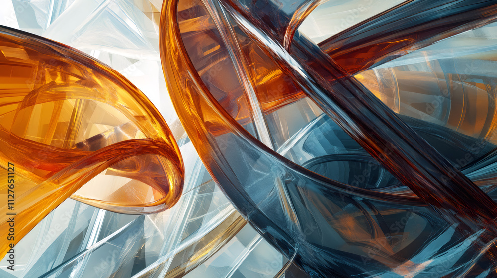 Poster Intertwined glass shapes in orange and blue hues form a dynamic and abstract composition, creating a visually captivating scene