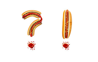 A question mark and an exclamation mark made from a hot dog