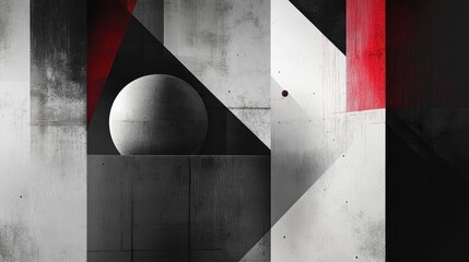 Abstract Concrete Sphere Geometric Red Black Grey Wall Art