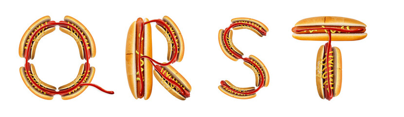Letters Q, R, S, T made from a hot dog