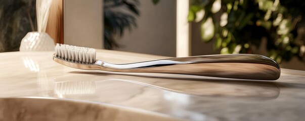 Toothbrush angled with a mirror reflecting a bright smile, text Your Confidence Starts Here