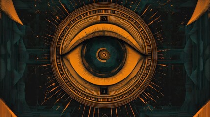 Abstract Orange Eye Within Geometric Design