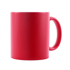 One blank red ceramic mug isolated on white. Mockup for design
