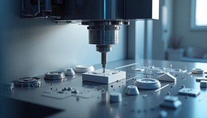 Advanced injection molding machine produces precise plastic components. High-tech machinery ensures precision in manufacturing. Modern equipment for producing plastic parts. Factory interior with