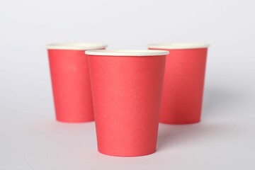 Paper cups on white background. Mockup for design