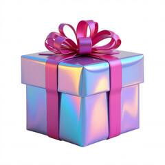 Obraz premium Shining Holographic Gift Box icon 3D Render on Completely White Background.