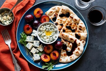 Healthy Meal Ideas with Tangy Blue Cheese Roasted Plums and Warm Naan with Balsamic Reduction