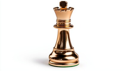 Fototapeta premium gold queen chess piece as leader, highlighted position on board, concept of business strategy and planning, modern digital art, isolated on white background