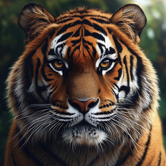 Naklejka premium Forward view of a tiger face wallpaper background 