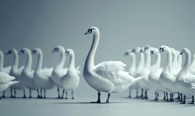 Fototapeta premium White swans, different leader identities, crowd leadership
