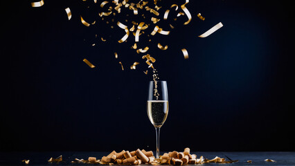 Happy New Year background , Burning sparkler with bokeh, light background , champagne, glasses
