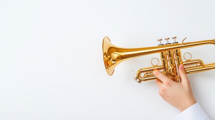 Fototapeta premium Trumpet close-up, vibrant golden details, white isolated background