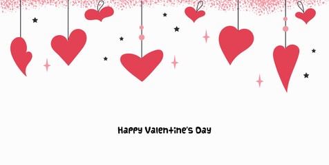 Valentine's Day banner background card with red hearts and stars