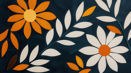 Bright floral design with orange and white flowers on dark background