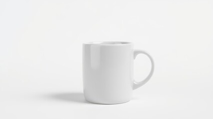 Fototapeta premium Minimalist white ceramic mug mockup with a sleek handle and smooth curved edges on a light gray background, light gray, smooth, curved