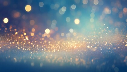 Obraz premium Bright abstract background of glitter vintage lights. Blue and gold sparkling glowing bokeh confetti