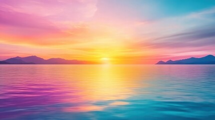 A vibrant sunset over a tranquil sea, blending hues of pink, orange, and blue, Ideal for relaxation themes, nature documentaries, travel blogs, or as a backdrop for inspirational quotes,