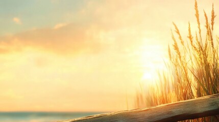 A serene sunset over tall grasses and a wooden fence creates a tranquil atmosphere, ideal for nature-themed content, relaxation projects, or background imagery for inspirational quotes,