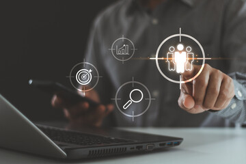 Target customer, buyer persona, customer behavior, Know your customer (KYC) concept. Finding the target audience of business, thinking about marketing to find clients. Digital marketing online.