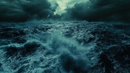 Obraz premium Tempestuous Ocean Waves Under Dark Storm Clouds