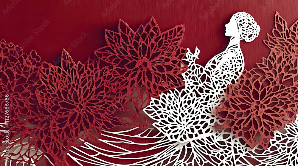 Aufkleber intricate chinese paper cut art showcasing flowing lines and floral patterns in striking colors