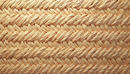 Close-up braided straw mat texture with intricate weaving patterns for design and background