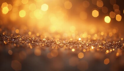 Abstract background with golden, brown bokeh lights. Blurry lights create festive atmosphere. Image ideal for holiday cards seasonal events. Gold, brown colors create luxurious look. Perfect for