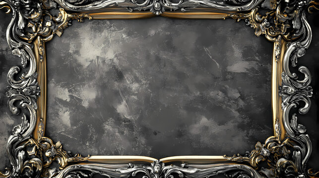 An ornate frame, gilded with gold and silver, evokes an air of grandeur and classic elegance. Gilded. Illustration