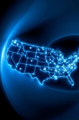Obraz premium Illuminated Map of the United States with Glowing City Highlights on Dark Background