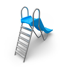 Blue Water Slide With Ladder In 3D Render with transparent background