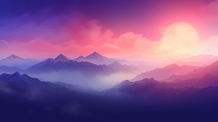 Fototapeta premium Serene Sunset Over Misty Mountain Ranges