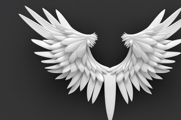 Obraz premium 3d model of a white angel wing. A white and black wing with a white background. Black angel with wings on the background. Angel with black and white wings on lifestyle a blue background.