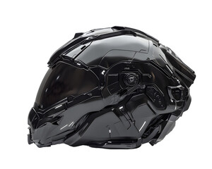 Fototapeta premium A sleek, futuristic black helmet designed for advanced technology and protection isolated on a white background, png transparent