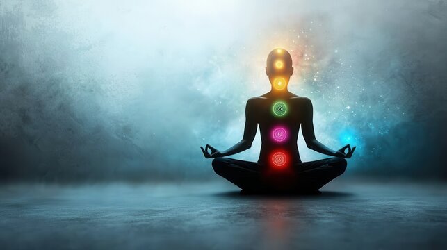 Meditative Yoga Pose with Glowing Chakras
