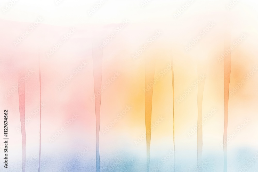 Aufkleber Abstract watercolor background with soft gradient of muted colors. Gentle hues blend smoothly creating calming, elegant visual. Delicate brushstrokes give natural texture to design. Simple,