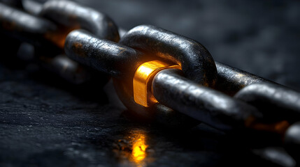 Golden Link: Strong Metal Chain's Resilience, Enduring Strength and Unity Symbolism