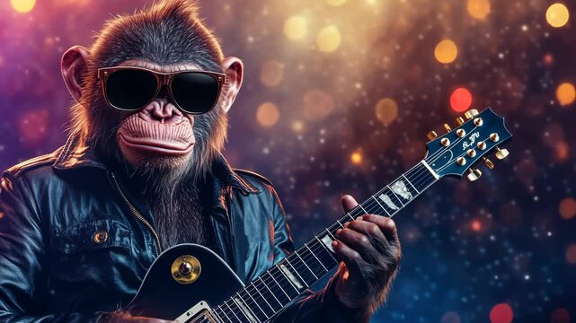 monkey wearing sunglasses playing electric guitar