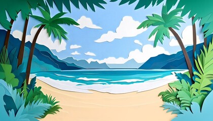 Obraz premium A paper cut illustration of a tropical beach landscape