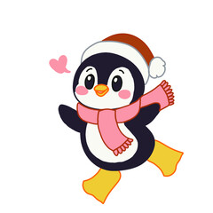 Cute Penguin with Santa hat and Pink Scarf