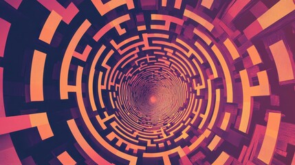 Abstract Circular Maze Pattern in Warm Tones