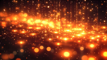 Golden Lights Sparkle Down, Shimmering Grid Below, Abstract Background