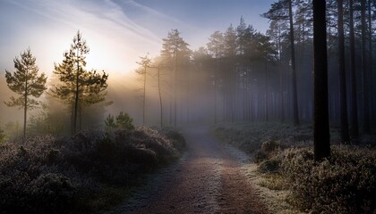 Misty Forest Trails at Dawn: Enigmatic Natural Beauty